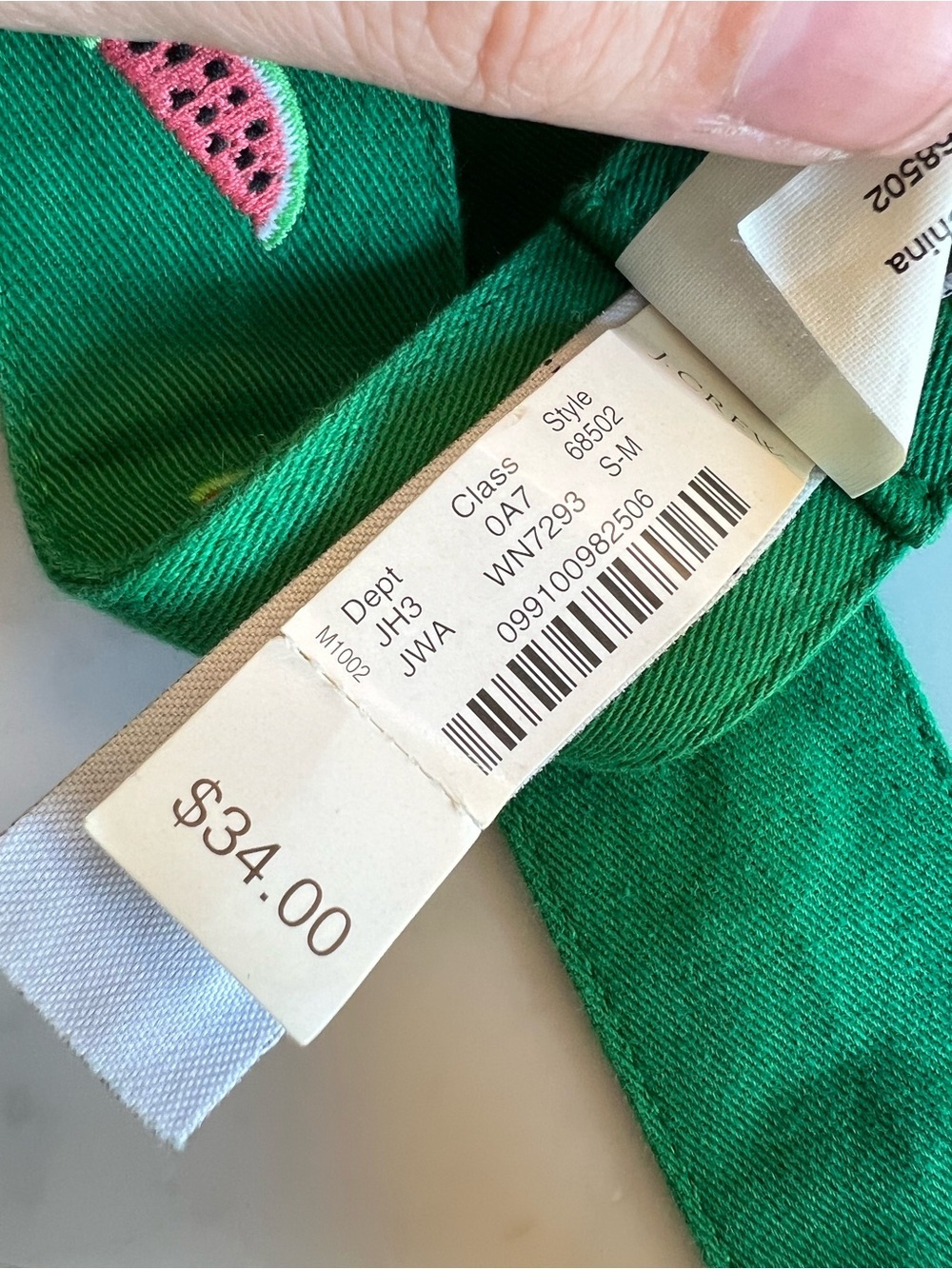 J. Crew Green Watermelon Embroidered Fabric Belt Size S/M NWT - Picture 4 of 5